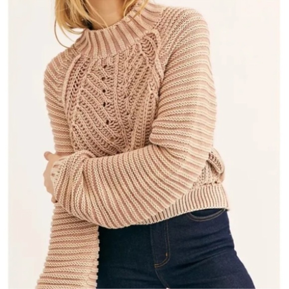 Free People sweetheart chunky knit grandmacore balloon orange pullover sweater - Picture 3 of 8